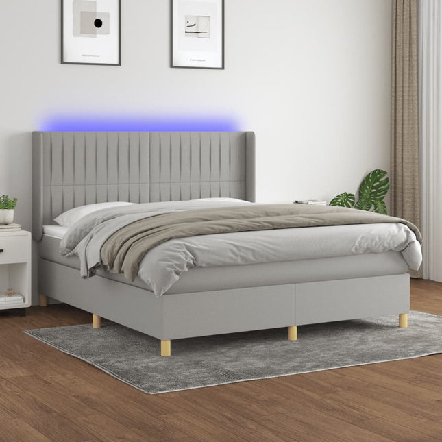 Boxspring Met Matras En Led Stof Lichtgrijs 180 x 200 cm Verticale strepen