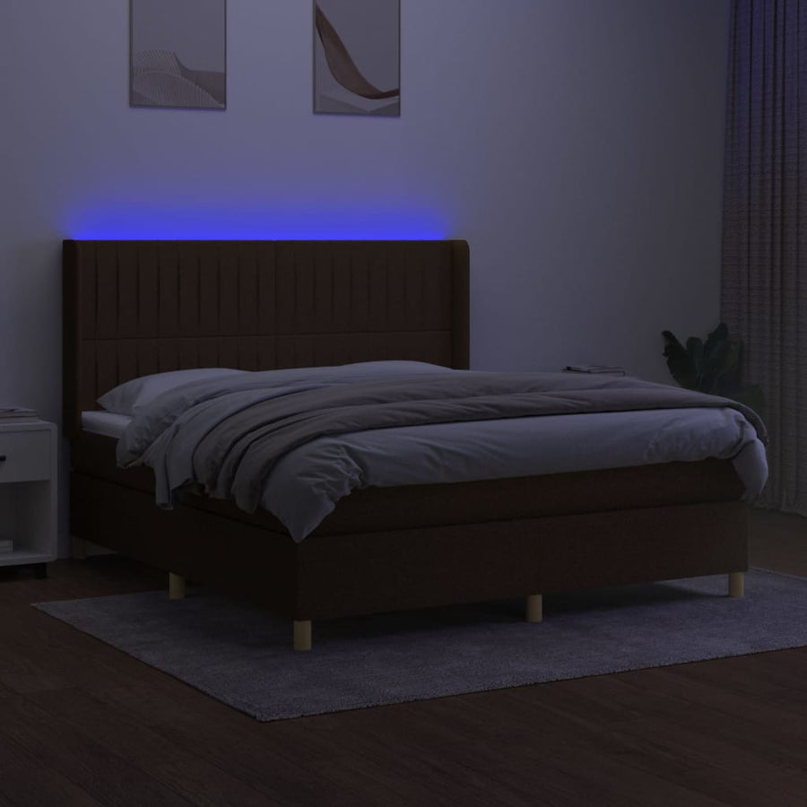 Boxspring Met Matras En Led Stof 180 x 200 cm Donkerbruin