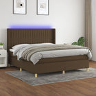 Boxspring Met Matras En Led Stof Donkerbruin 180 x 200 cm Verticale strepen