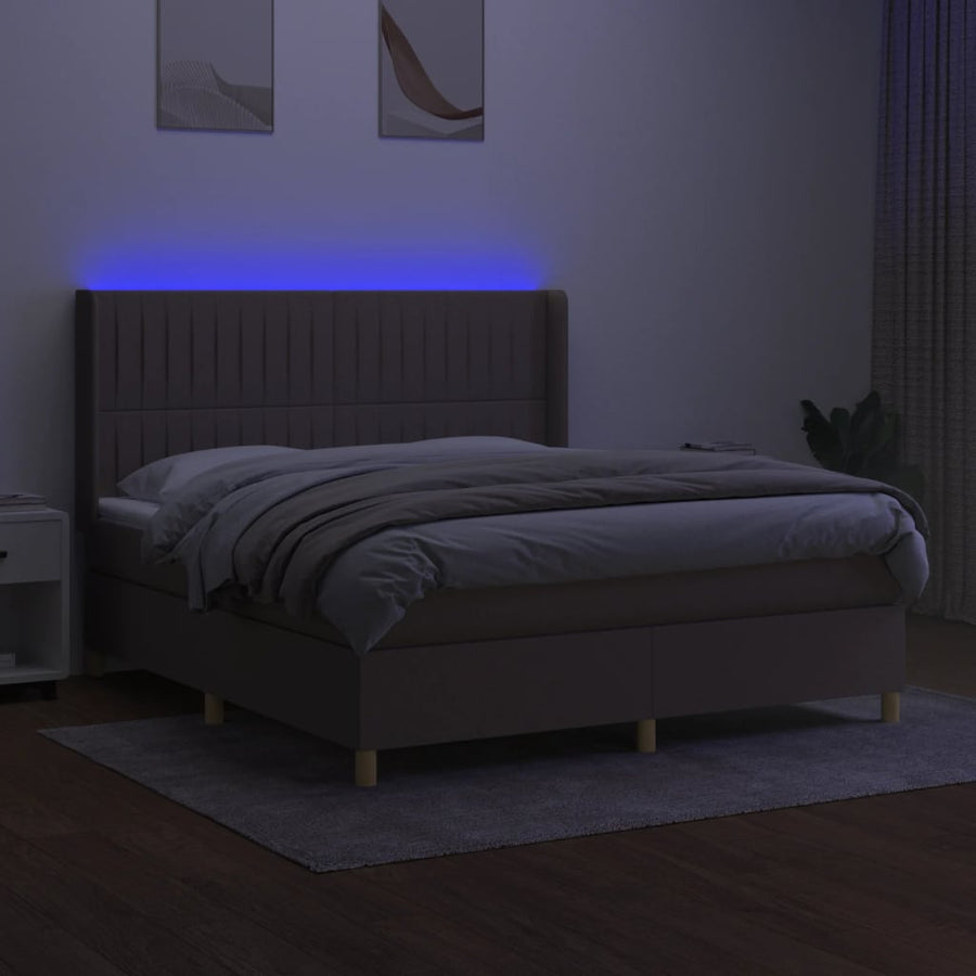 Boxspring Met Matras En Led Stof Taupe 180 x 200 cm Verticale strepen