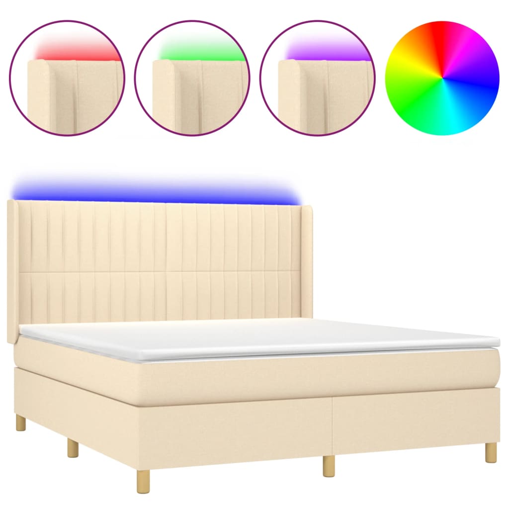 Boxspring Met Matras En Led Stof Crèmekleurig 180X200 Cm 180 x 200 cm Verticale strepen