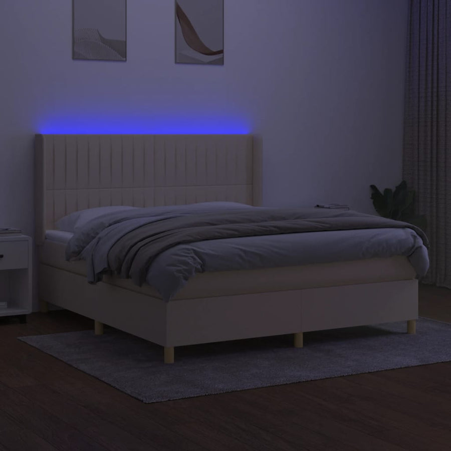 Boxspring met matras en LED stof crèmekleurig 180x200 cm