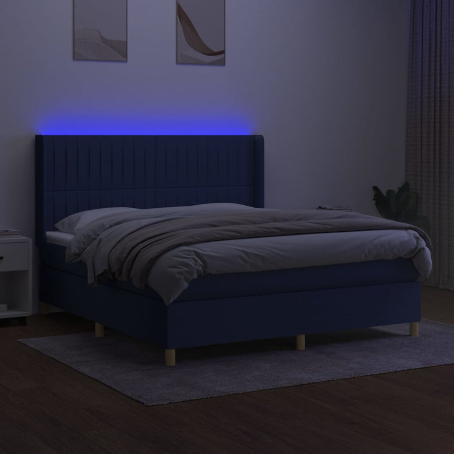 Boxspring Met Matras En Led Stof Blauw 180 x 200 cm Verticale strepen