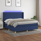 Boxspring Met Matras En Led Stof Blauw 180 x 200 cm Verticale strepen