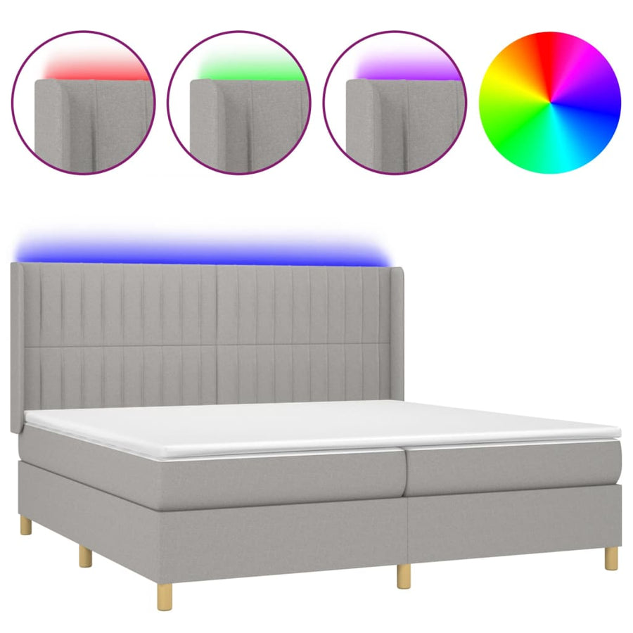 Boxspring Met Matras En Led Stof Lichtgrijs 200 x 200 cm Verticale strepen
