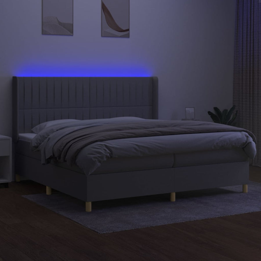 Boxspring Met Matras En Led Stof Lichtgrijs 200 x 200 cm Verticale strepen