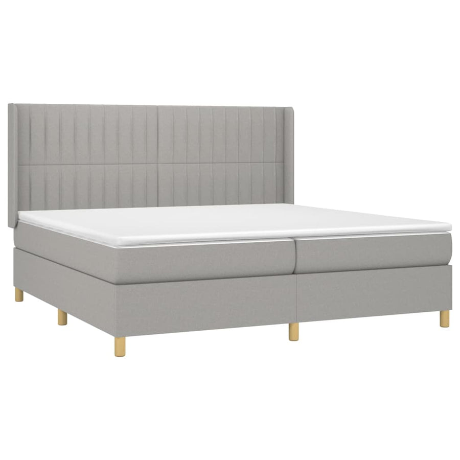 Boxspring Met Matras En Led Stof Lichtgrijs 200 x 200 cm Verticale strepen