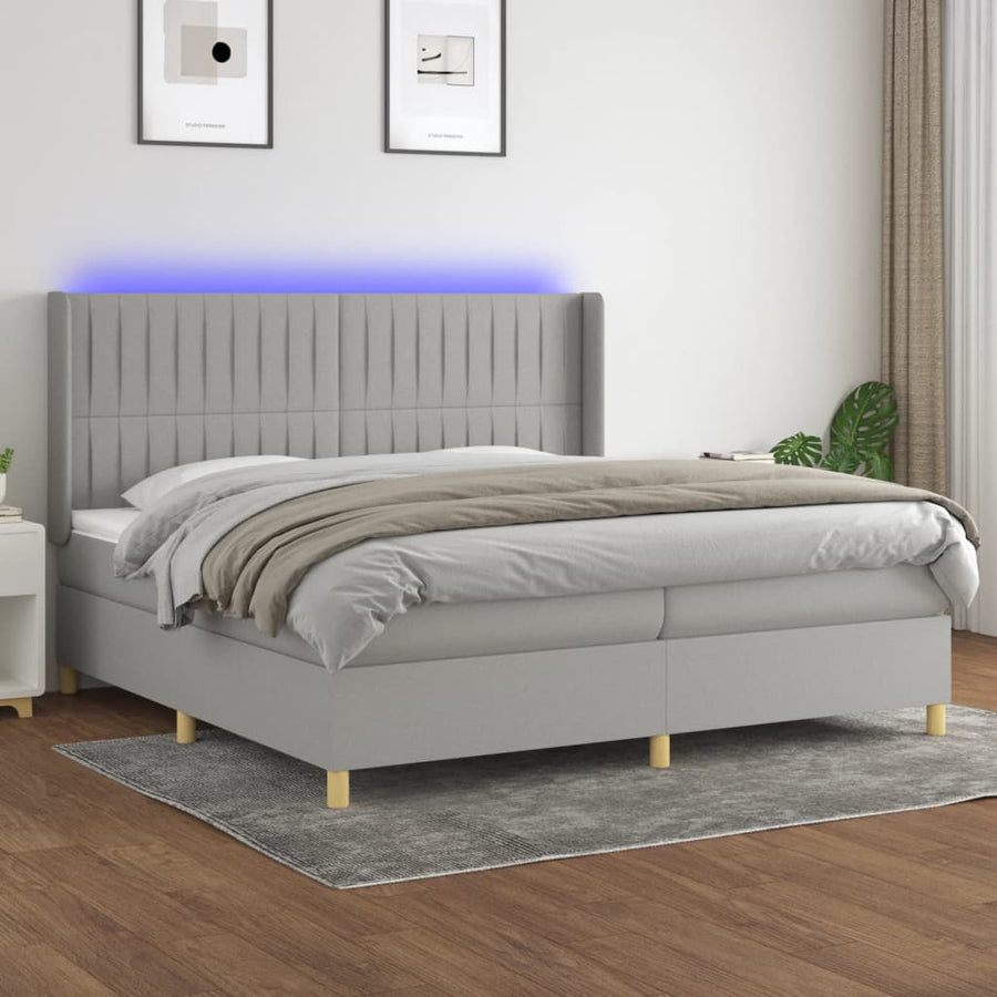 Boxspring Met Matras En Led Stof Lichtgrijs 200 x 200 cm Verticale strepen