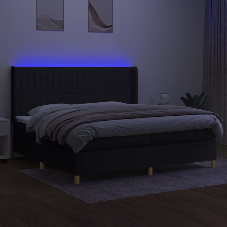 Boxspring Met Matras En Led Stof Zwart 200 x 200 cm Verticale strepen