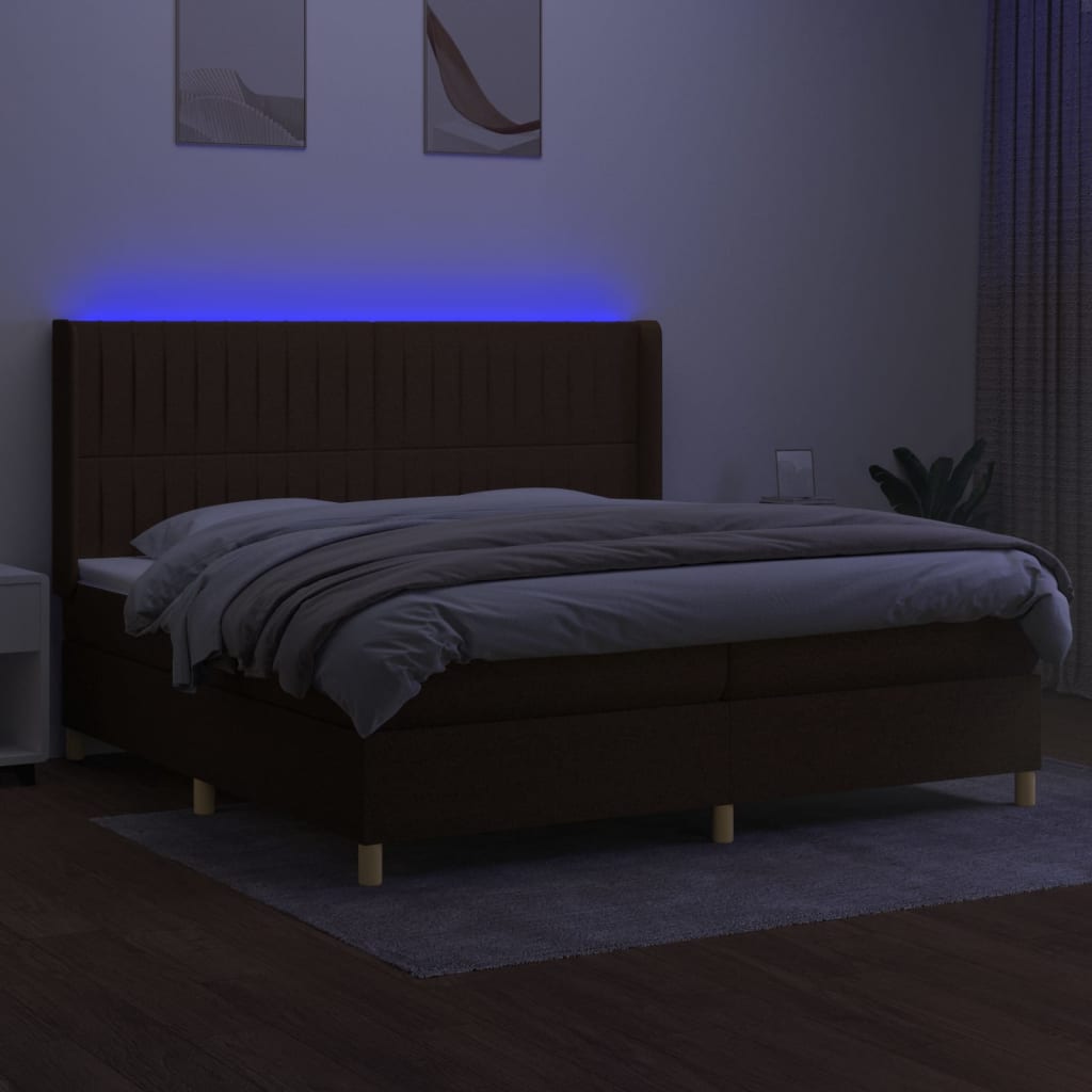 Boxspring Met Matras En Led Stof Donkerbruin 200 x 200 cm Verticale strepen