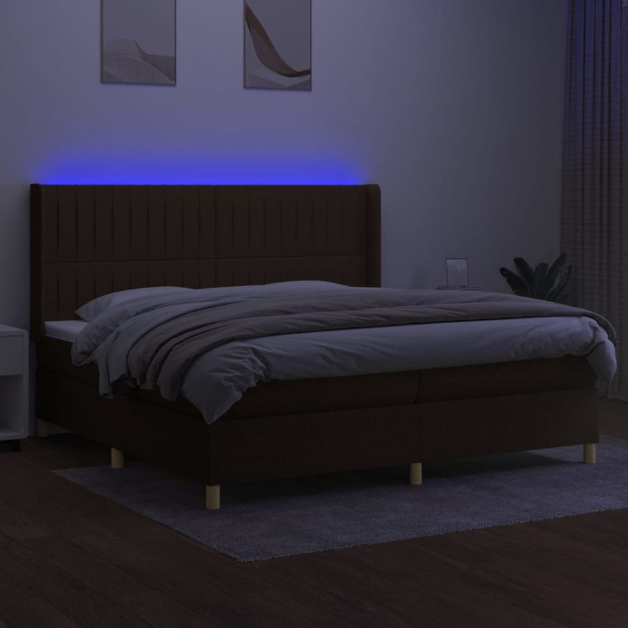 Boxspring Met Matras En Led Stof Donkerbruin 200 x 200 cm Verticale strepen
