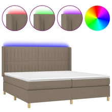 Boxspring met matras en LED stof taupe 200x200 cm 200 x 200 cm Verticale strepen