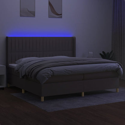 Boxspring met matras en LED stof taupe 200x200 cm 200 x 200 cm Verticale strepen