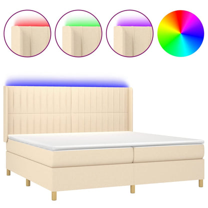 Boxspring Met Matras En Led Stof Kleurig Crème 200 x 200 cm Verticale strepen