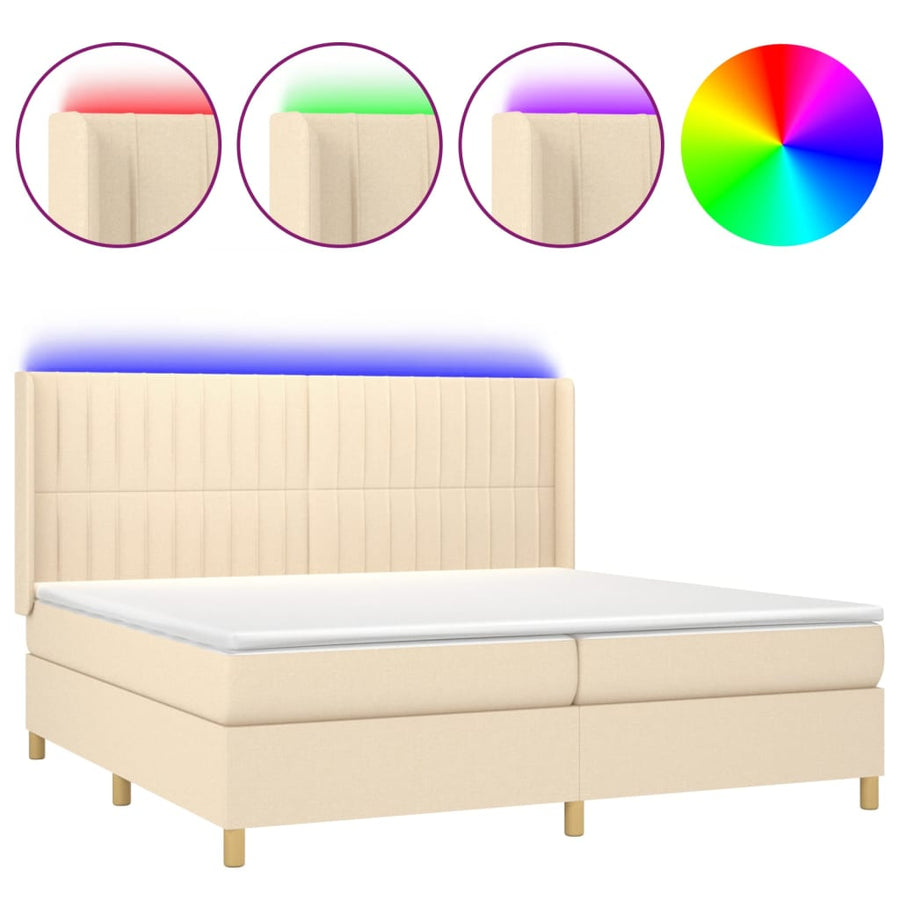 Boxspring Met Matras En Led Stof Kleurig Crème 200 x 200 cm Verticale strepen