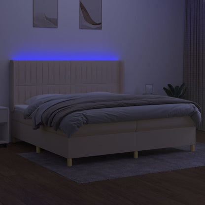 Boxspring Met Matras En Led Stof Kleurig Crème 200 x 200 cm Verticale strepen