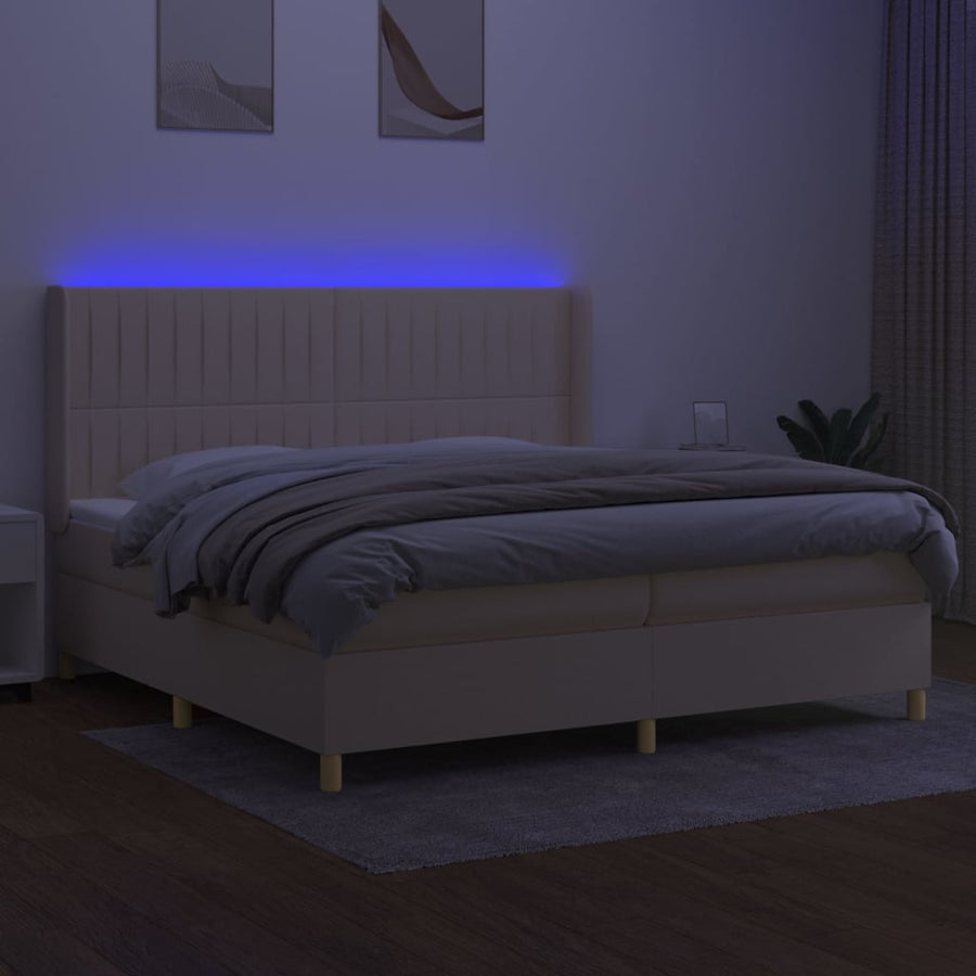 Boxspring Met Matras En Led Stof Kleurig Crème 200 x 200 cm Verticale strepen