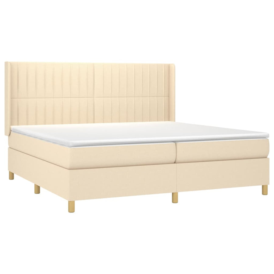 Boxspring Met Matras En Led Stof Kleurig Crème 200 x 200 cm Verticale strepen