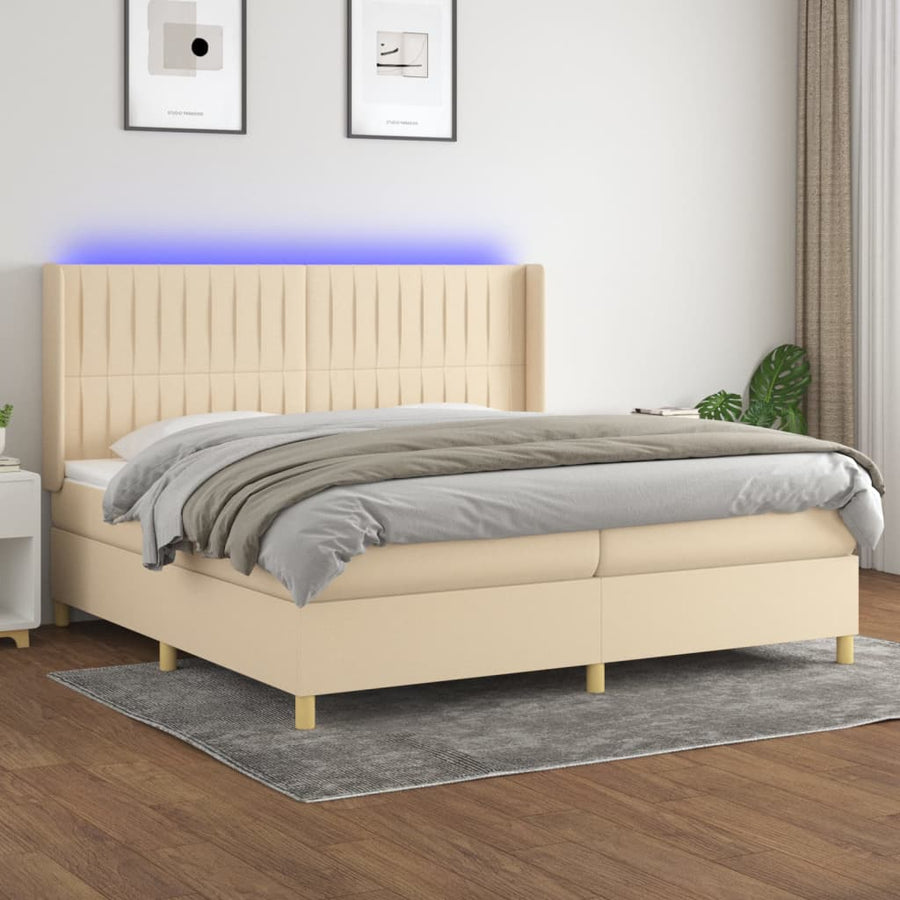 Boxspring Met Matras En Led Stof Kleurig Crème 200 x 200 cm Verticale strepen
