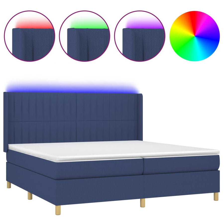 Boxspring Met Matras En Led Stof Blauw 200 x 200 cm Verticale strepen