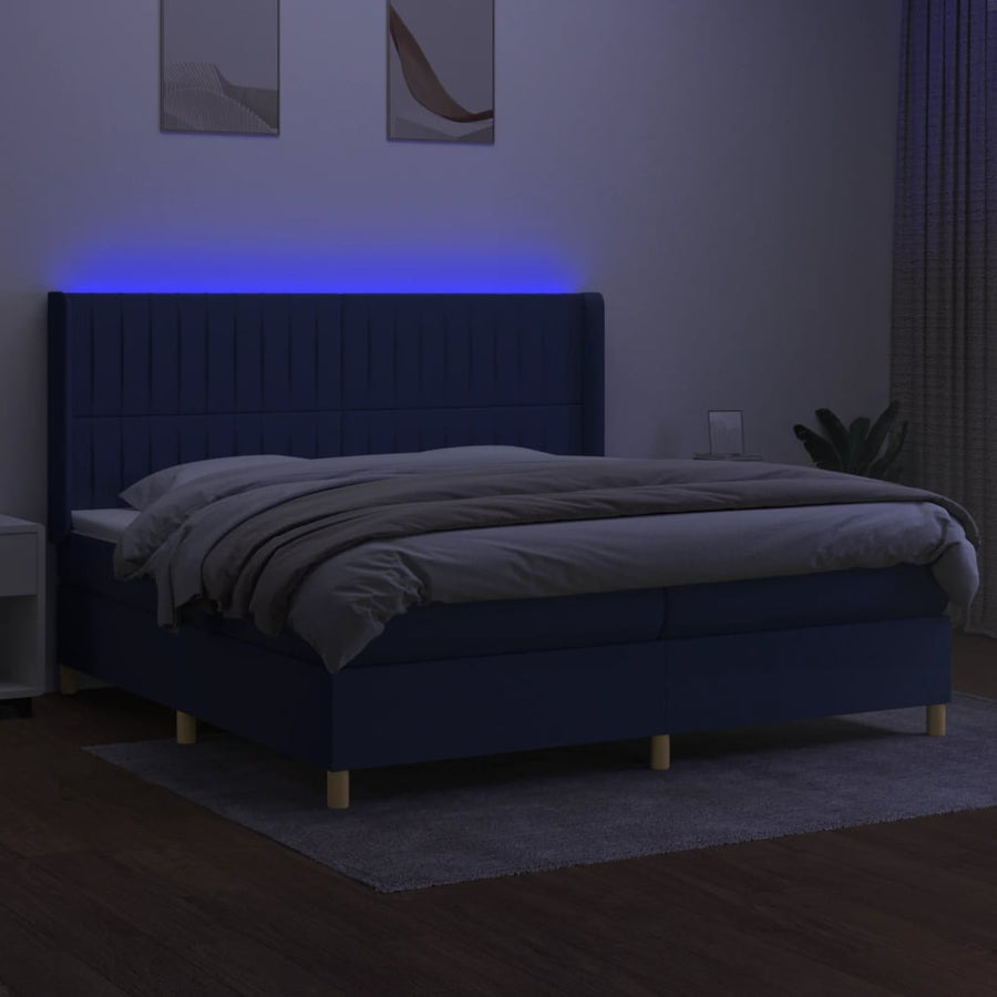 Boxspring Met Matras En Led Stof Blauw 200 x 200 cm Verticale strepen