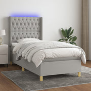 Box spring with mattress and LED light grey fabric 80x200 cm