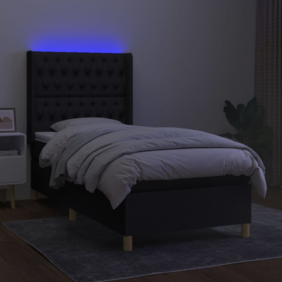 Boxspring Met Matras En Led Stof Zwart 80 x 200 cm Getuft ontwerp
