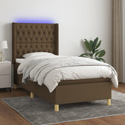 Box spring with mattress and LED fabric dark brown 80x200 cm