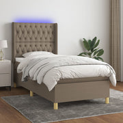 Box spring with mattress and LED fabric taupe 80x200 cm