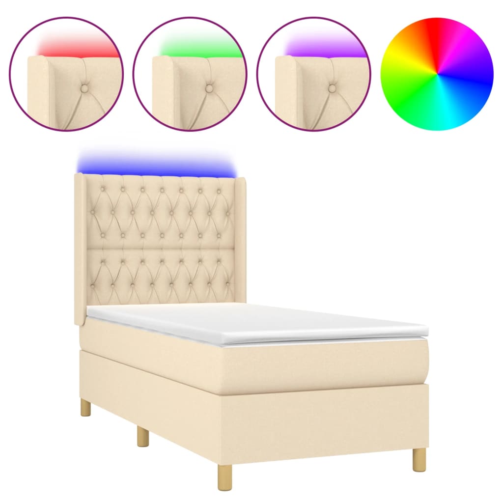 Boxspring Met Matras En Led Stof Kleurig Crème 80 x 200 cm Getuft ontwerp
