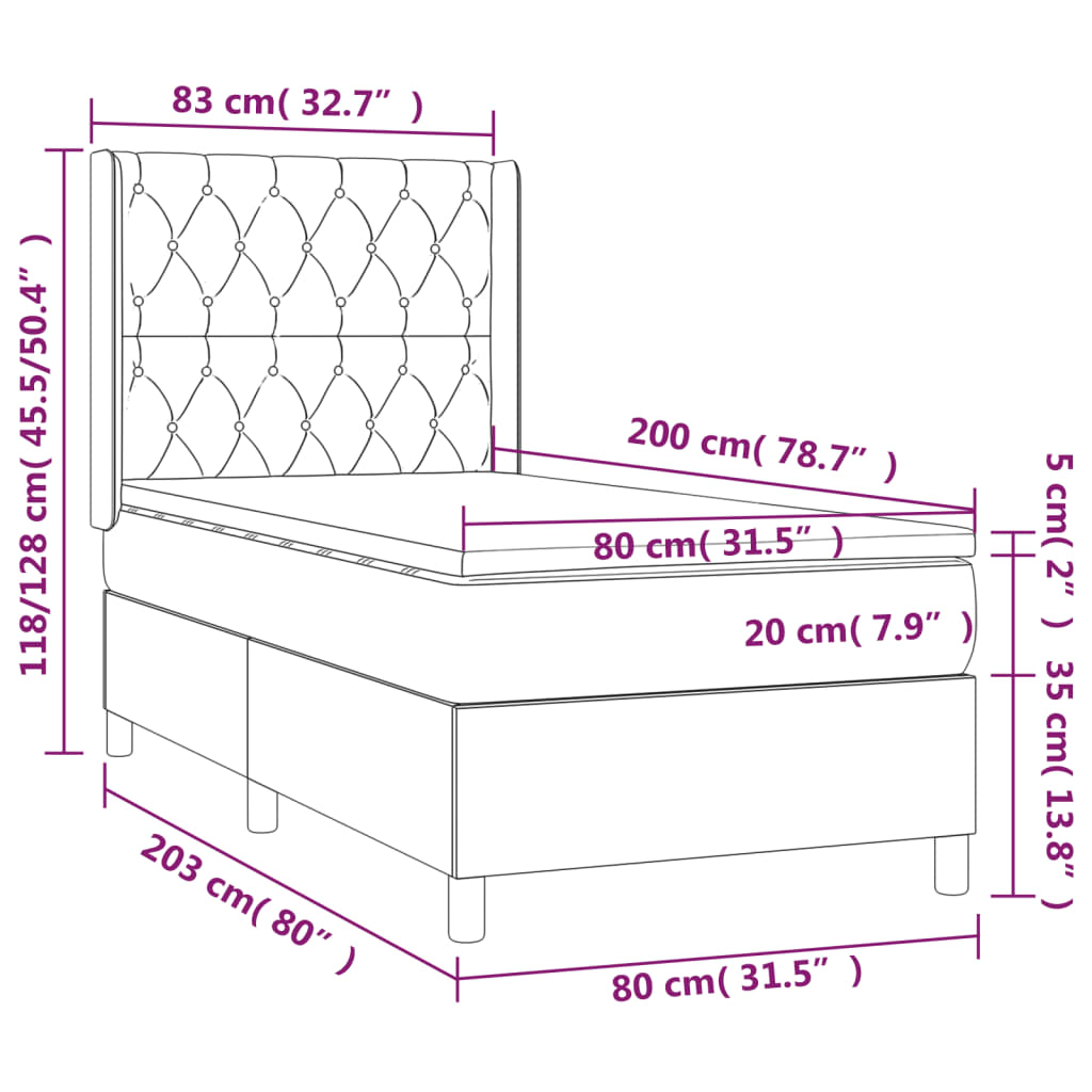Boxspring Met Matras En Led Stof Kleurig Crème 80 x 200 cm Getuft ontwerp