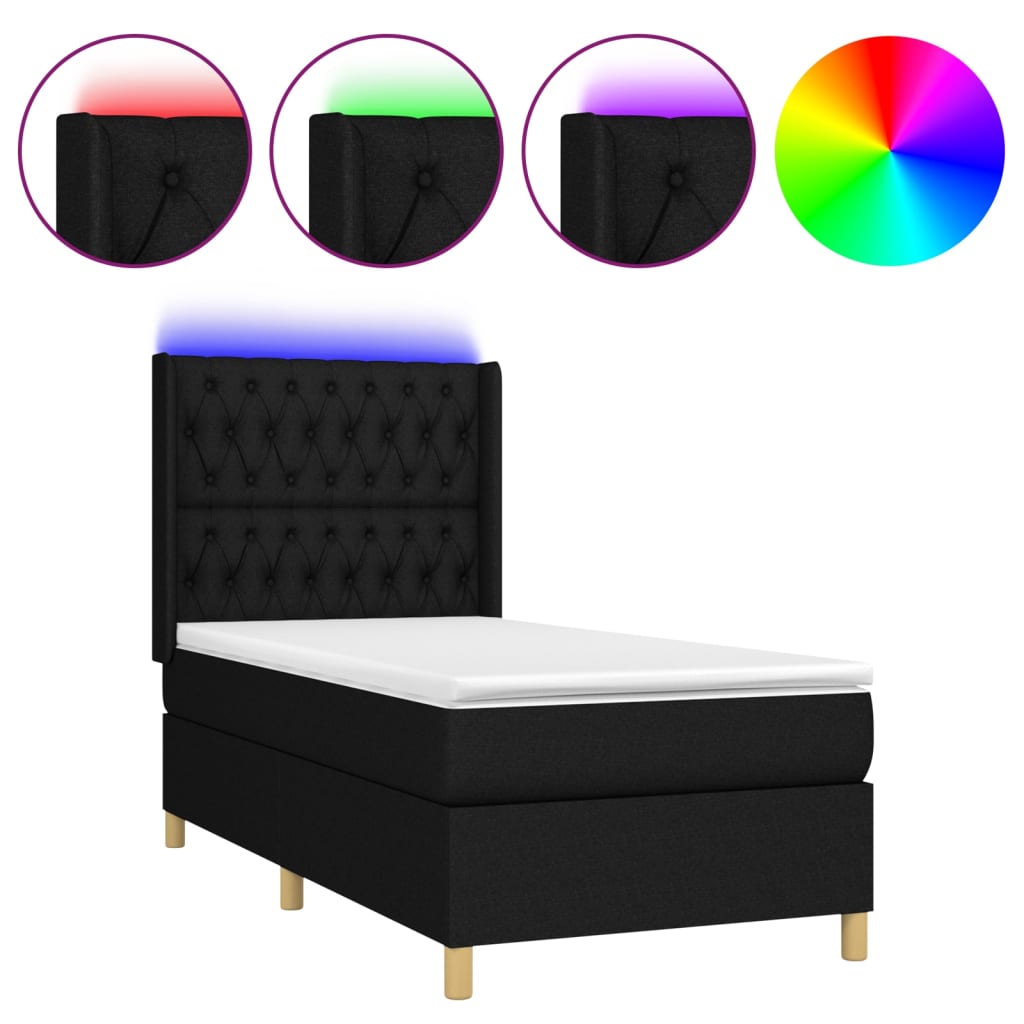 Boxspring Met Matras En Led Stof Zwart 90 x 190 cm Getuft ontwerp