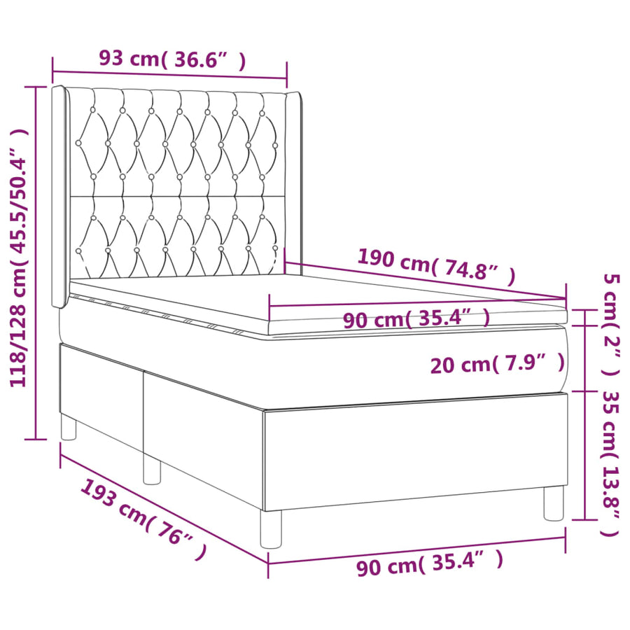 Boxspring Met Matras En Led Stof Kleurig Crème 90 x 190 cm Getuft ontwerp