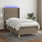 Box spring with mattress and LED fabric taupe 80x200 cm