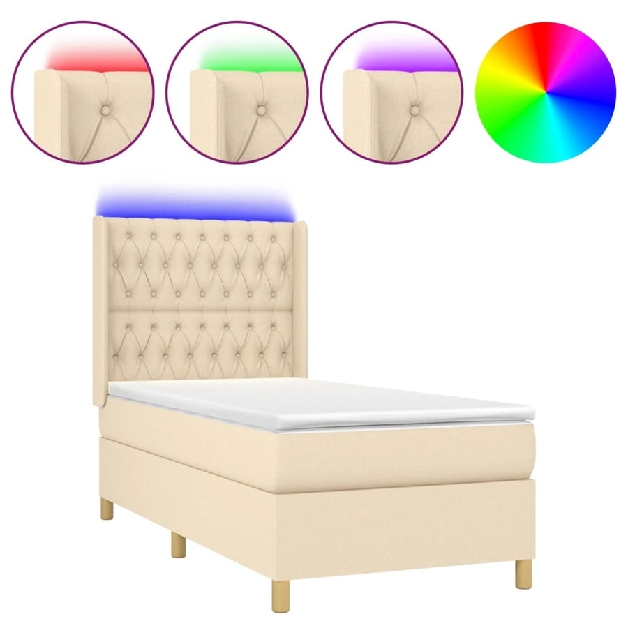 Boxspring Met Matras En Led Stof Kleurig 80X200 Cm Crème 90 x 200 cm Getuft ontwerp