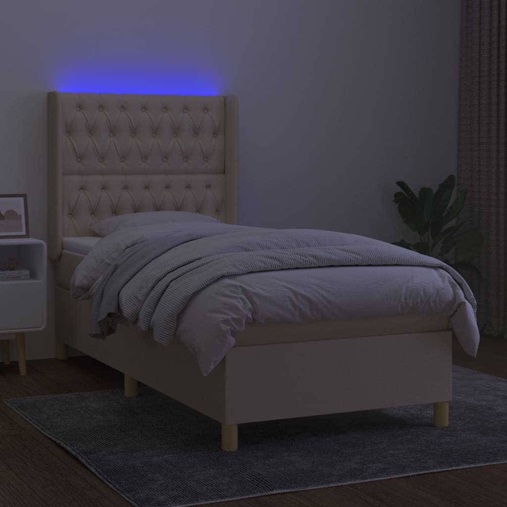 Boxspring Met Matras En Led Stof Kleurig 80X200 Cm Crème 90 x 200 cm Getuft ontwerp