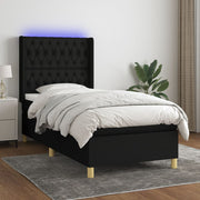 Box spring bed with mattress and black LED fabric 100x200 cm