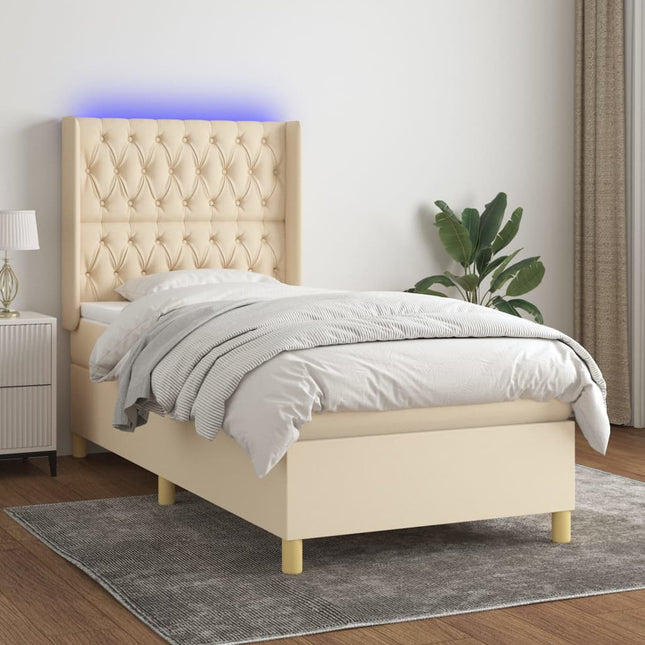 Boxspring Met Matras En Led Stof Kleurig Crème 100 x 200 cm Getuft ontwerp