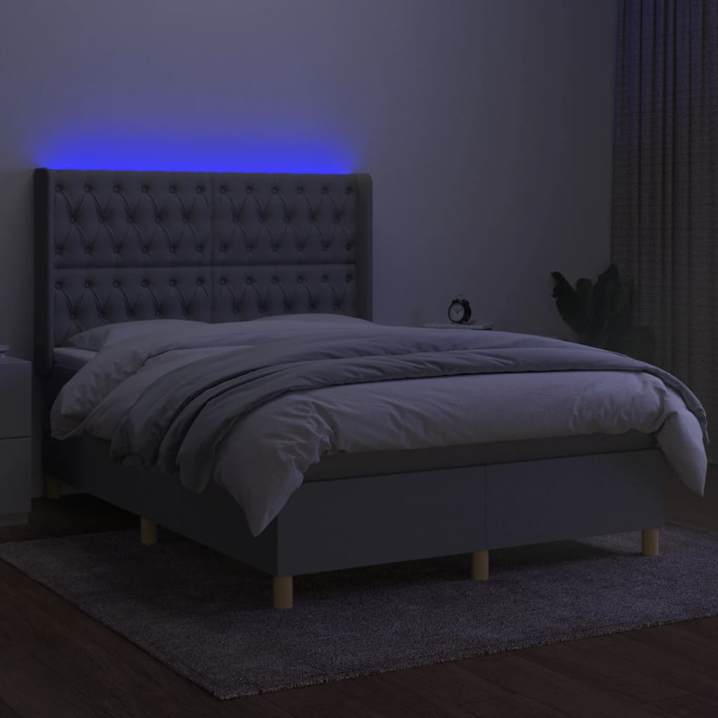 Boxspring Met Matras En Led Stof Lichtgrijs 140 x 190 cm Getuft ontwerp