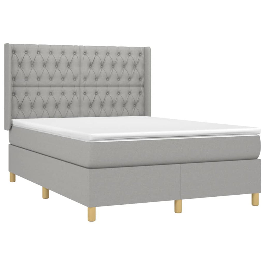 Boxspring Met Matras En Led Stof Lichtgrijs 140 x 190 cm Getuft ontwerp