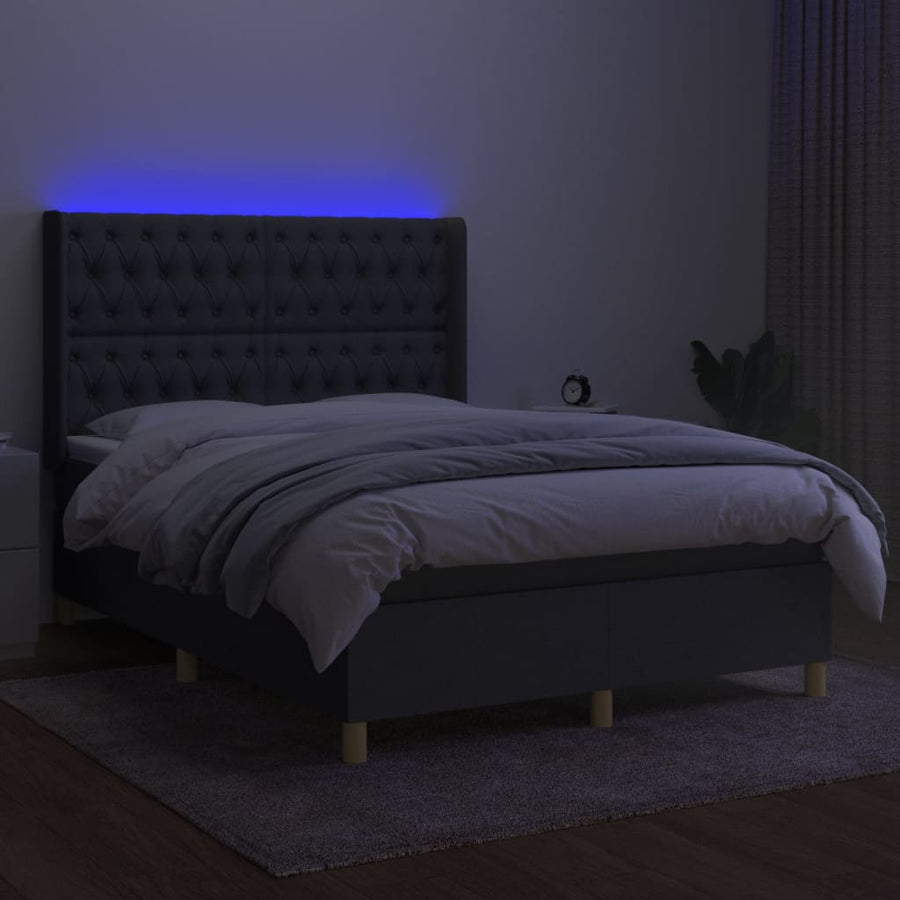 Boxspring Met Matras En Led Stof Donkergrijs 140 x 190 cm Getuft ontwerp