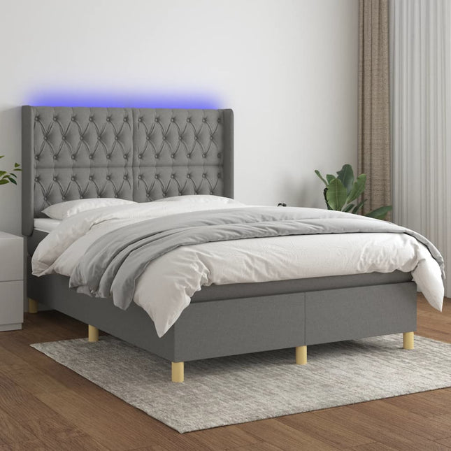 Boxspring Met Matras En Led Stof Donkergrijs 140 x 190 cm Getuft ontwerp