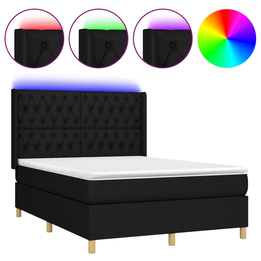 Boxspring Met Matras En Led Stof Zwart 140 x 190 cm Getuft ontwerp