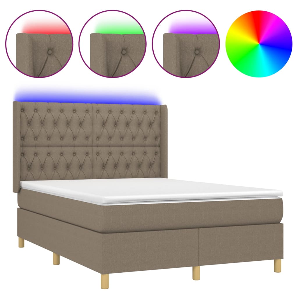 Boxspring Met Matras En Led Stof Taupe 140 x 190 cm Getuft ontwerp