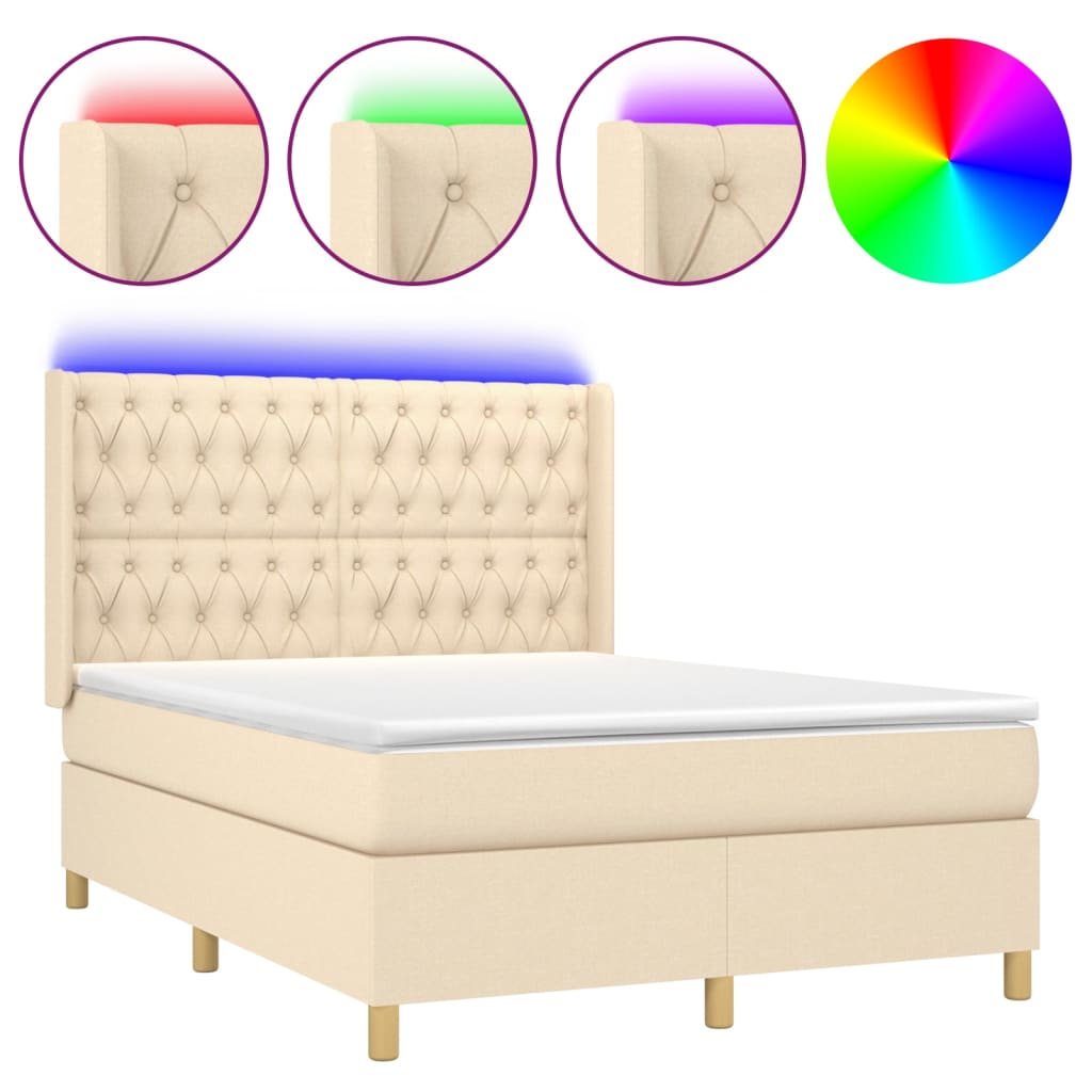 Boxspring met matras en LED stof crèmekleurig 140x190 cm 140 x 190 cm Getuft ontwerp