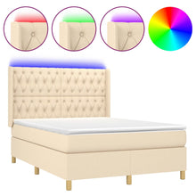 Boxspring met matras en LED stof crèmekleurig 140x190 cm 140 x 190 cm Getuft ontwerp