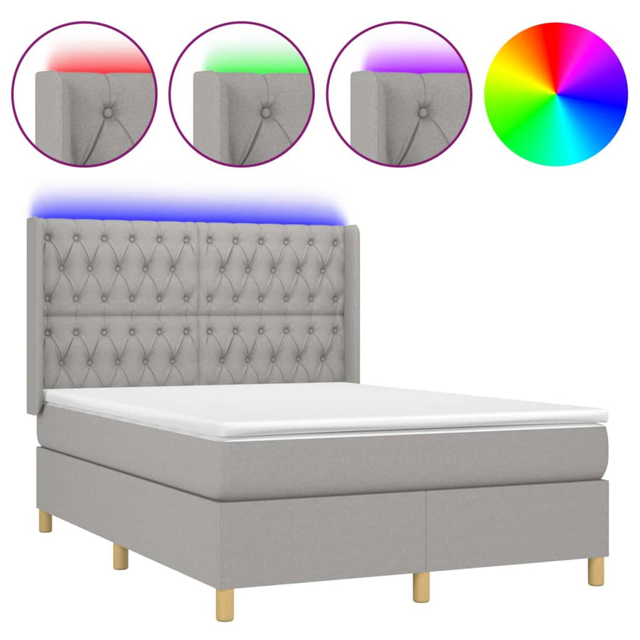 Boxspring Met Matras En Led Stof Lichtgrijs 140 x 200 cm Getuft ontwerp