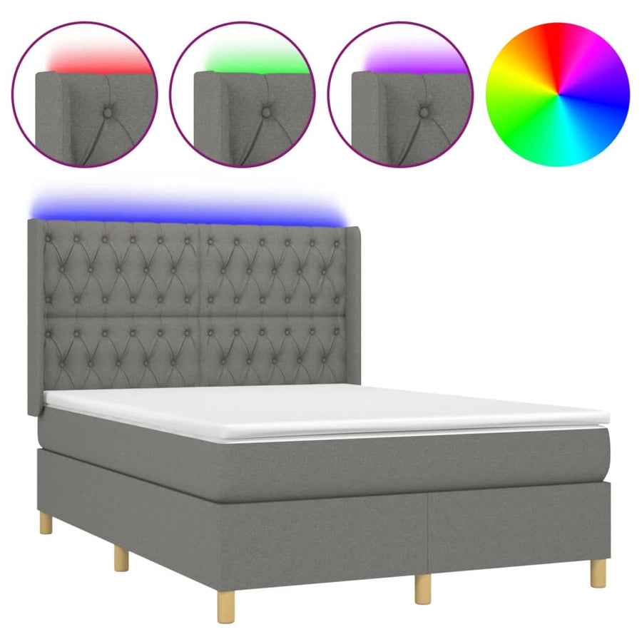 Boxspring Met Matras En Led Stof Donkergrijs 140 x 200 cm Getuft ontwerp