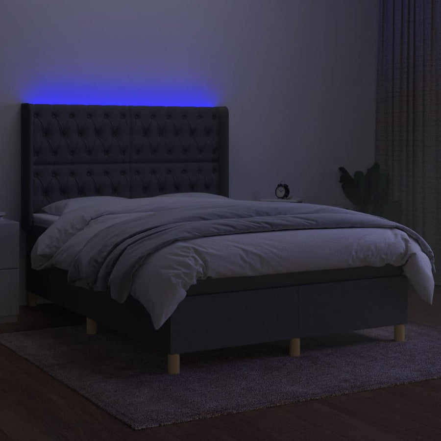 Boxspring Met Matras En Led Stof Donkergrijs 140 x 200 cm Getuft ontwerp