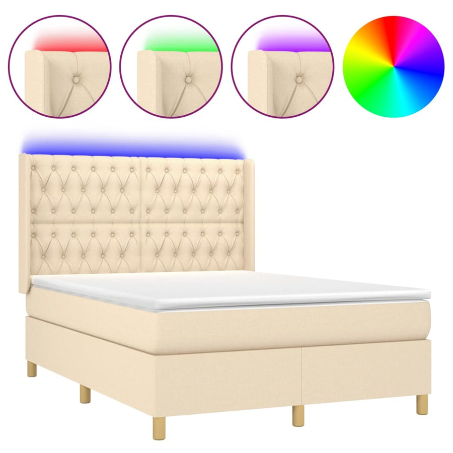 Boxspring met matras en LED stof crèmekleurig 140x200 cm 140 x 200 cm Getuft ontwerp
